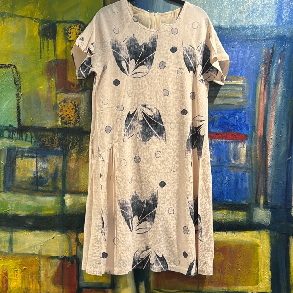 Cotelac blue and cotton midi dress with pockets- fully lined large NWOT